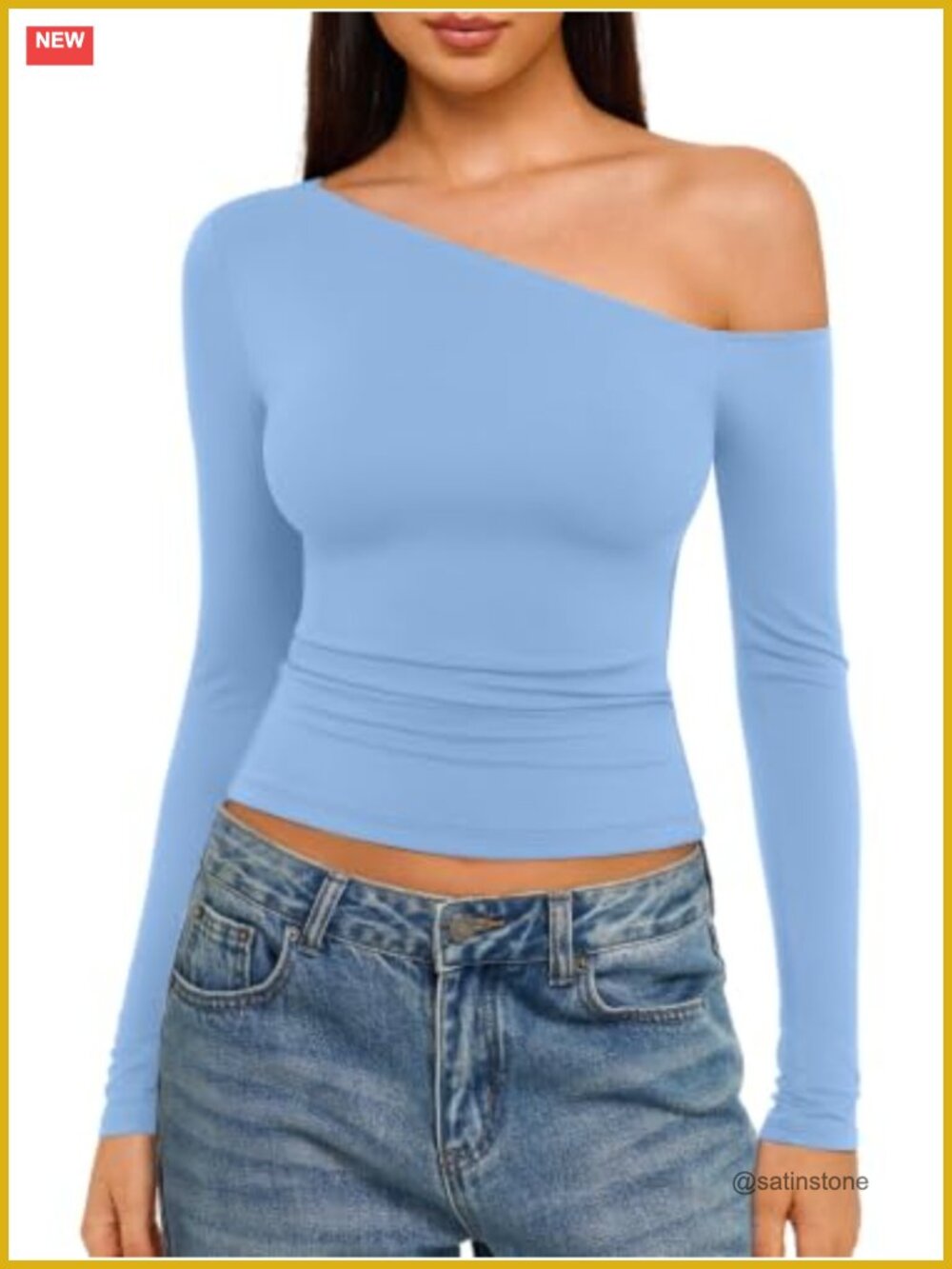 Womens Long Sleeve Off Shoulder Top Slim Fit Stretch Double-Lined Casual Shirt